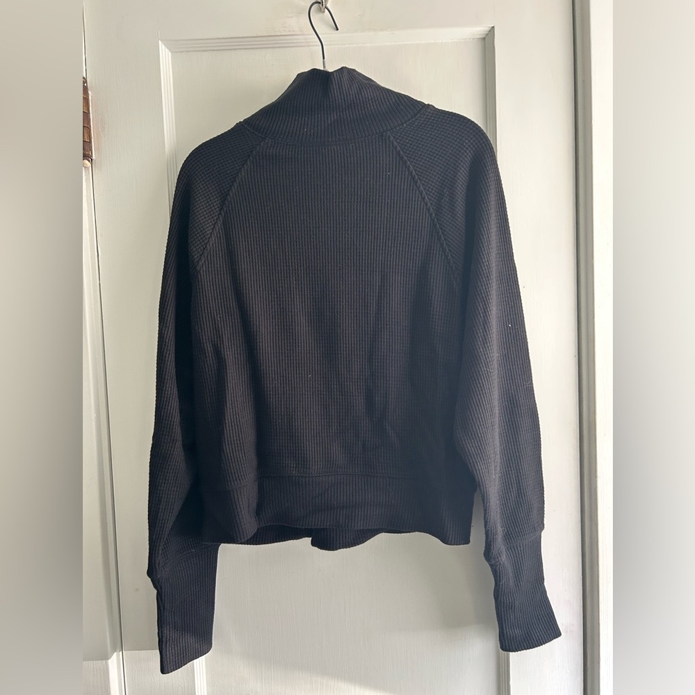 ALO Yoga Black Waffle-Knit Turtleneck Sweater - Picture 3 of 3